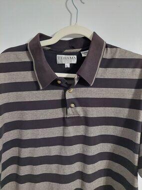 TEHAMA Black and Light Gray Striped Polo